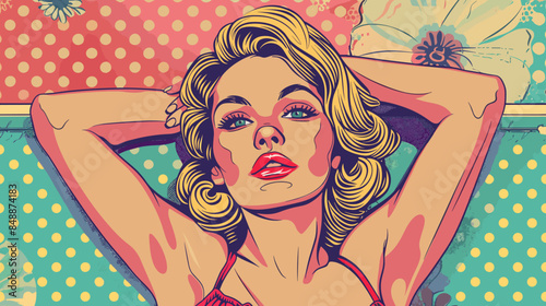 Pin Up Pop Art Portrait Attractive Blonde Woman Vector Illustration