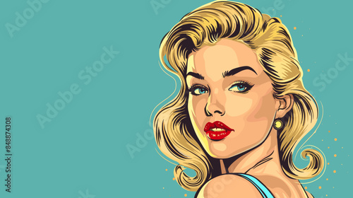 Pin Up Pop Art Portrait Attractive Blonde Woman Vector Illustration