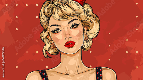 Pin Up Pop Art Portrait Attractive Blonde Woman Vector Illustration