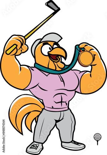 GOLF victoire homme coq avec médaille d'or