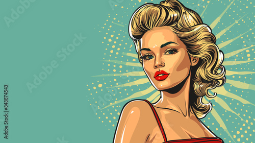 Pin Up Pop Art Portrait Attractive Blonde Woman Vector Illustration