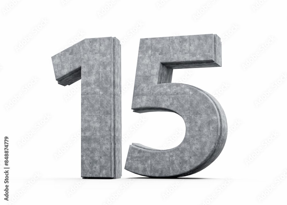 Concrete Number Fifteen 15 Digit Made Of Grey Concrete Stone On White Background 3d Illustration Concrete Number Fifteen 15 Digit Made Of Grey Concrete Stone On White Background 3d Illustration