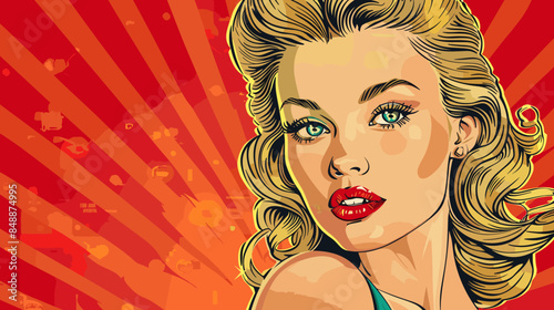 Pin Up Pop Art Portrait Attractive Blonde Woman Vector Illustration