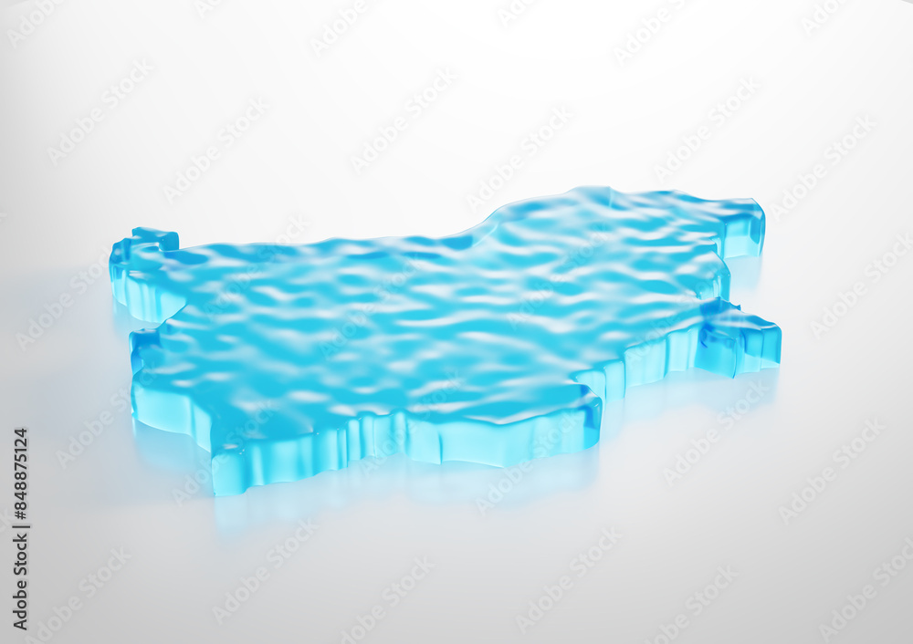 Fototapeta premium Water Ice Map of Bulgaria global warming melting glacier in deep blue water 3d illustration