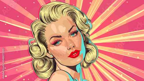 Pin Up Pop Art Portrait Attractive Blonde Woman Vector Illustration