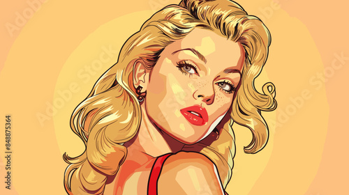 Pin Up Pop Art Portrait Attractive Blonde Woman Vector Illustration