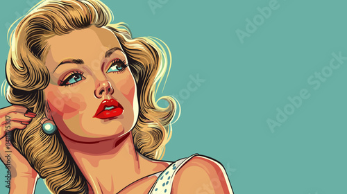 Pin Up Pop Art Portrait Attractive Blonde Woman Vector Illustration