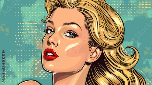 Pin Up Pop Art Portrait Attractive Blonde Woman Vector Illustration
