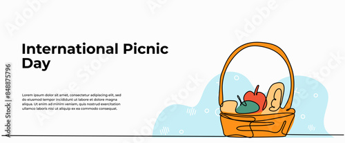 Vector illustration of picnic basket. Modern flat in continuous line style.