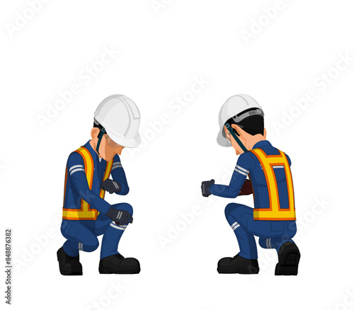 worker is sitting and working