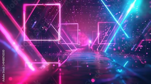 Abstract digital background with glowing neon lights and geometric shapes, representing urban nightlife. Nightlife and entertainment concep photo