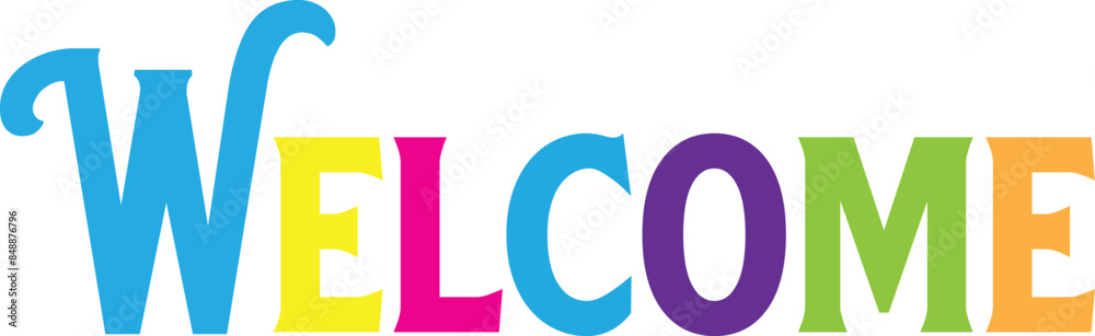 Welcome text banner. Vector isolated illustration. Text welcome with colorful letter. Welcome text banner. Vector isolated illustration. Text welcome with colorful letter.