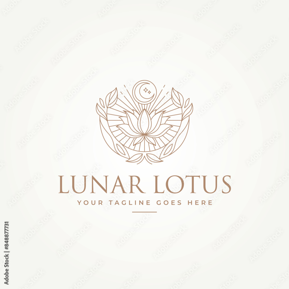 lotus flower with crescent moon line art icon logo vector illustration design. simple modern mystical sacred geometry logo concept lotus flower with crescent moon line art icon logo vector illustration design. simple modern mystical sacred geometry logo concept