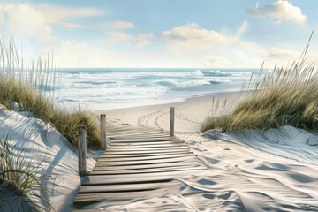 Crédence de cuisine Plage et Mer Passerelle en bois dans les dunes vers la mer  © Victor Bertrand