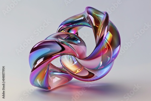 3D shimmering glass helix form twisting motion. Generative Ai