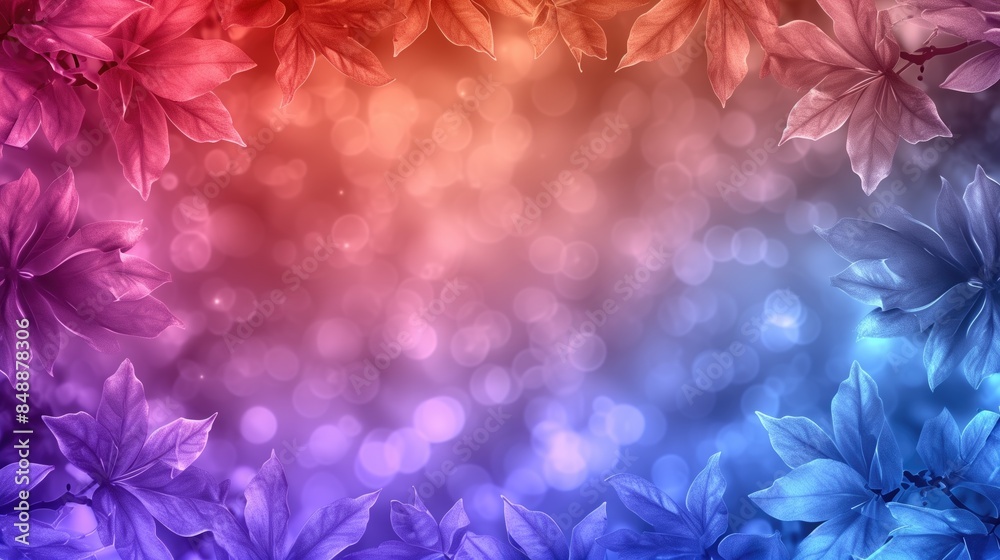 Colorful Bokeh Background with Vibrant Leaves in Gradient Light. Colorful Bokeh Background with Vibrant Leaves in Gradient Light.