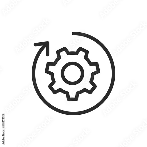 Gear with arrow, linear style icon. process optimization or system maintenance. Editable stroke width.