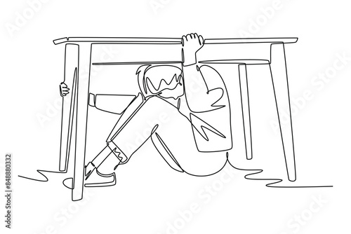 Earthquake safety concept. Single line draw design vector graphic illustration.