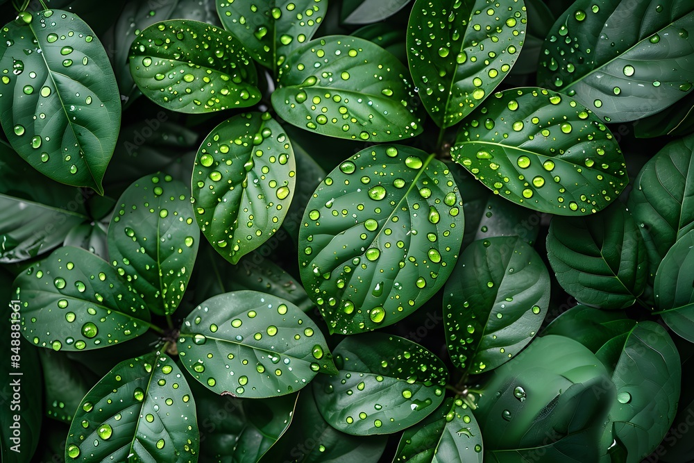 Fresh Green Leaves with Water Droplets - Nature Background Design for Eco-Friendly Themes Fresh Green Leaves with Water Droplets - Nature Background Design for Eco-Friendly Themes