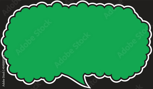 Green cloud background and black frame with wave edge and on a black backdrop. Block or message box and chat comments