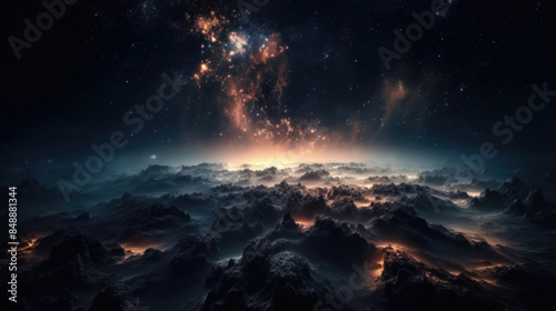 Formation of planet. Galaxy Background Space Blue Space.