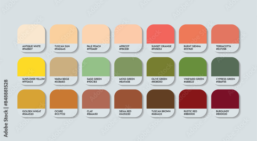 Tuscany Color Palette, Tuscany Color Guide Palette with Color Names
