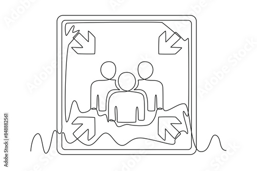 Earthquake safety concept. Single line draw design vector graphic illustration.