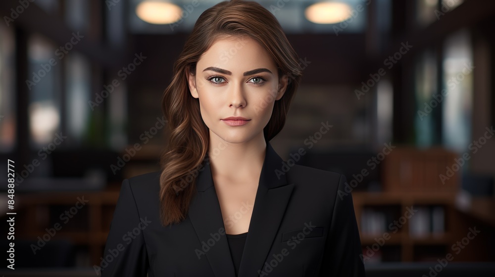 a sharp-dressed young adult lawyer woman professional in a suit exuding confidence as she prepares for a high-stakes trial. a sharp-dressed young adult lawyer woman professional in a suit exuding confidence as she prepares for a high-stakes trial.