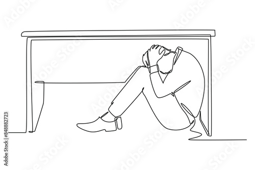 Earthquake safety concept. Single line draw design vector graphic illustration.