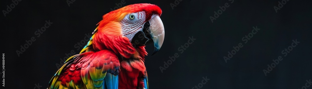 Fototapeta premium Scarlet Macaw Profile Against Black Background