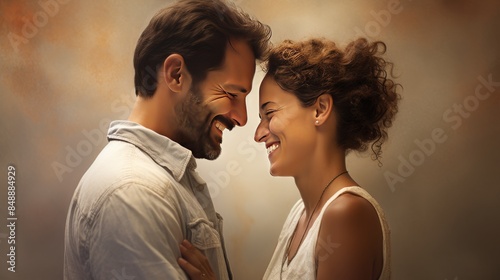 couple smiling and looking into each other's eyes with love