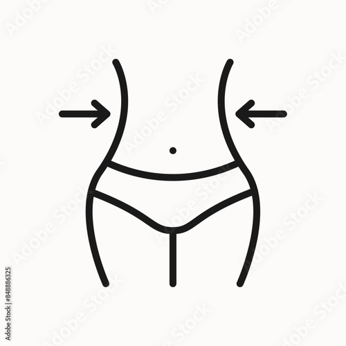 Weight loss line icon. Sports, fitness, healthy lifestyle, beautiful body and waist sign or symbol. Isolated on a white background. Pixel perfect. Editable stroke. 64x64.