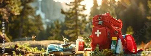 First Aid Kit With Essential Outdoor Gear and Medical Supplies for Adventurous Activities