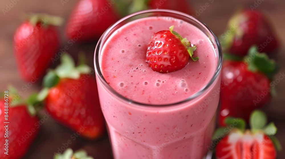 Fresh and Creamy Strawberry Smoothie in a Glass Filled with Ripe Berries and Vibrant Color Fresh and Creamy Strawberry Smoothie in a Glass Filled with Ripe Berries and Vibrant Color