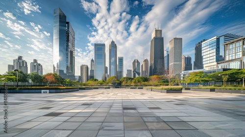 City square and skyline with modern buildings scenery
