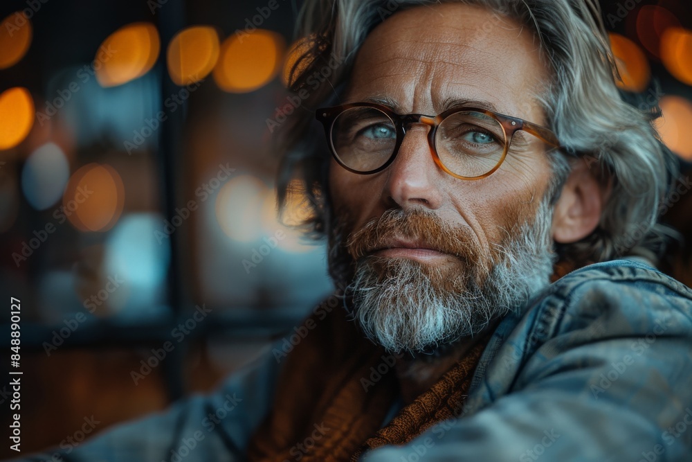 A sensitive portrayal of an older man with a contemplative look while sitting in a cafe A sensitive portrayal of an older man with a contemplative look while sitting in a cafe