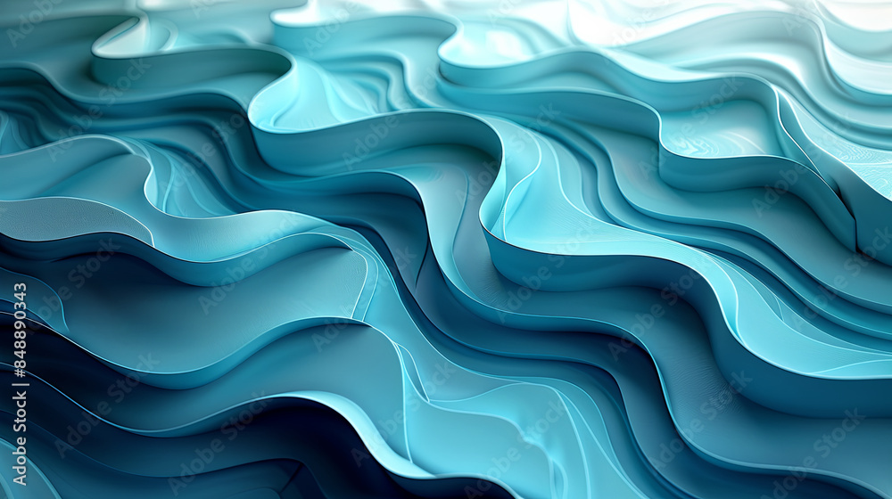 Abstract Teal and White Paper Cutout Waves Creating Depth and Movement, High-Resolution Vector Illustration for Backgrounds, Packaging, Web Graphics, and More