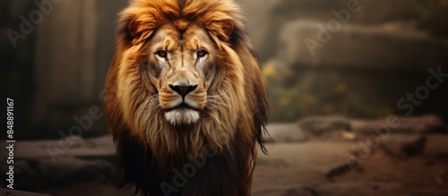 Majestic lion captured in a portrait wildlife animal image with copy space