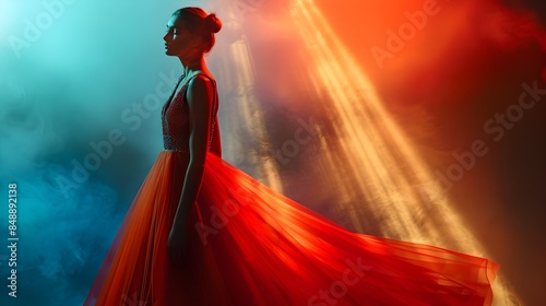 Wallpaper Mural Avant Garde Fashion Model in Dramatic Red Dress with Theatrical Lighting Torontodigital.ca