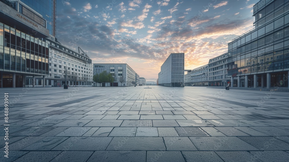 Fototapeta premium Empty foreground square and city buildings background