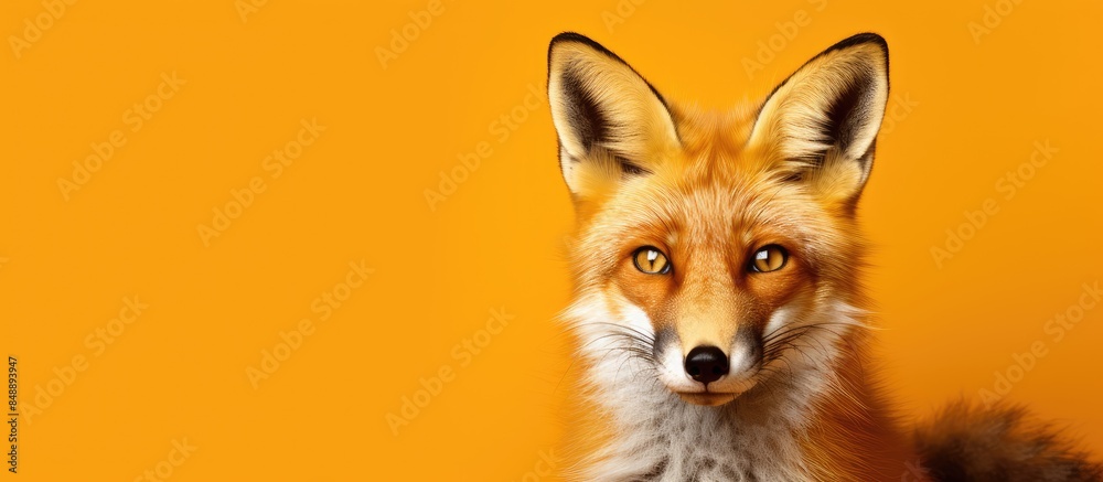 A striking red fox portrait set against a vivid orange backdrop ideal for wildlife conservation promotions Ample copy space image included A striking red fox portrait set against a vivid orange backdrop ideal for wildlife conservation promotions Ample copy space image included