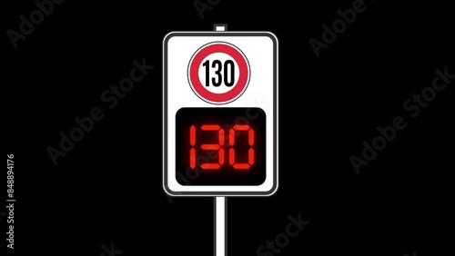 130 km speed limit, animation of road sign from green to reed, transparent background channel in flat design style