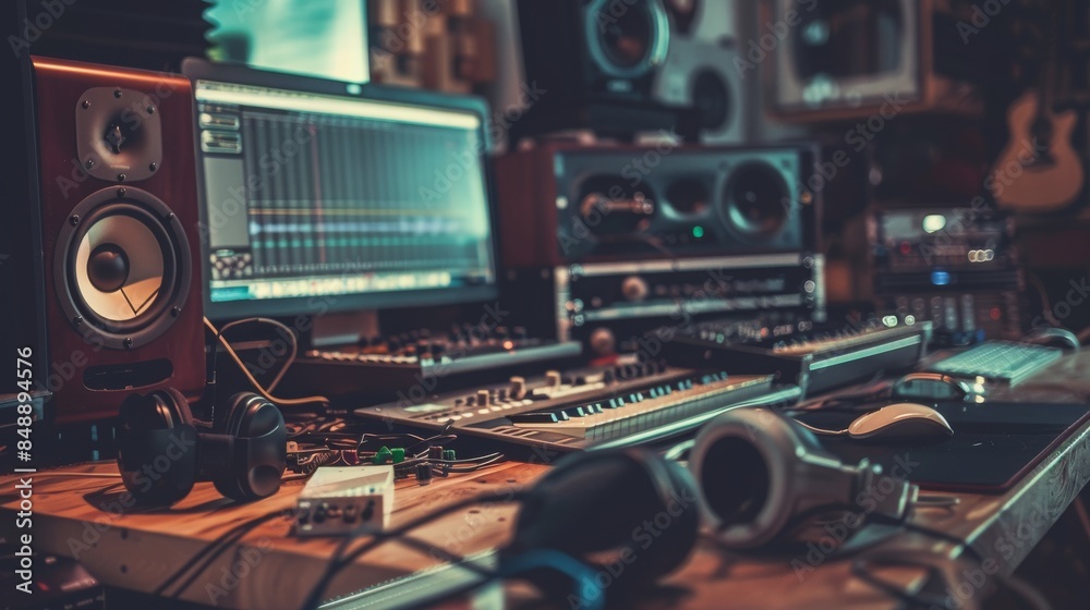 Dedicated indie music producer working in a home recording studio with advanced music software, focusing on mixing and mastering for high-quality production. Dedicated indie music producer working in a home recording studio with advanced music software, focusing on mixing and mastering for high-quality production.