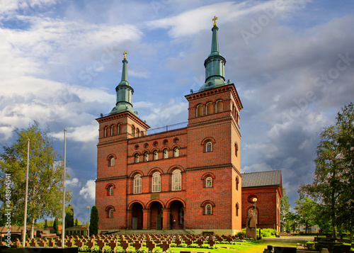 Tyrvaa church of red brick in central Sastamala, Finland, designed by P. J. Gylich and completed 1855, was the first Finnish church with two towers. photo