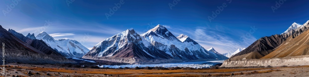Fototapeta premium Mount Everest Panorama: Majestic Himalayan Landscape in Tibet, China