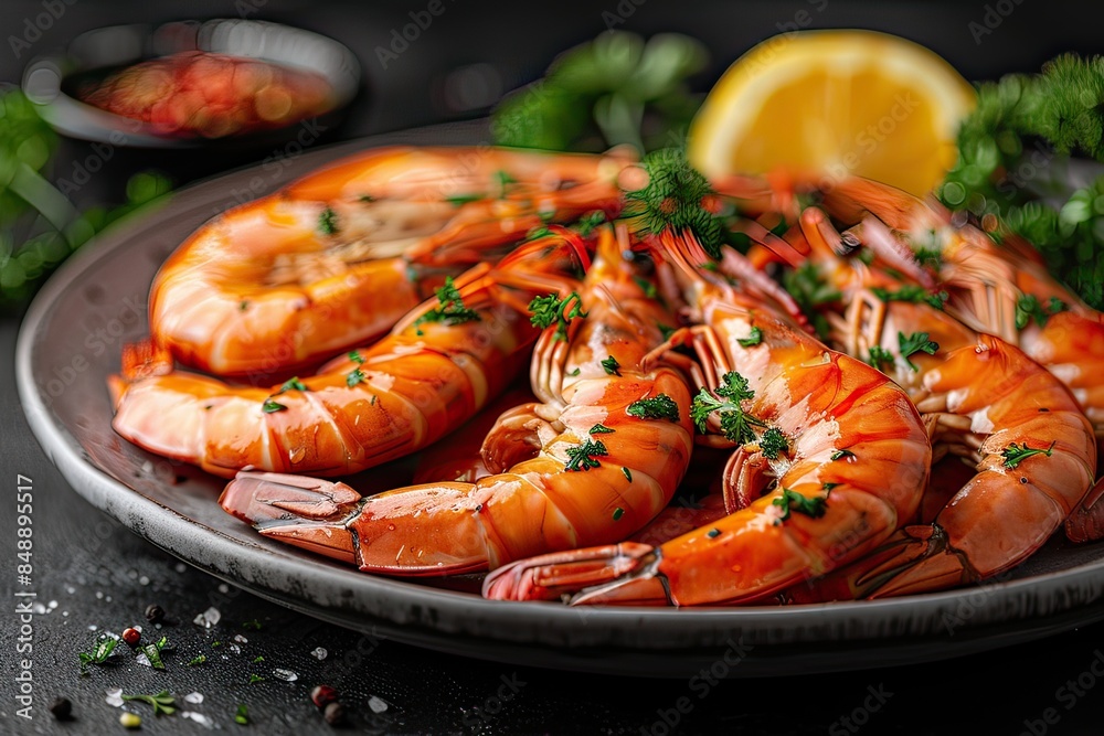 Grilled Shrimp in Savory Sauce A Seafood Feast. Shrimp grilled perfectly, served with tasty sauce Grilled Shrimp in Savory Sauce A Seafood Feast. Shrimp grilled perfectly, served with tasty sauce
