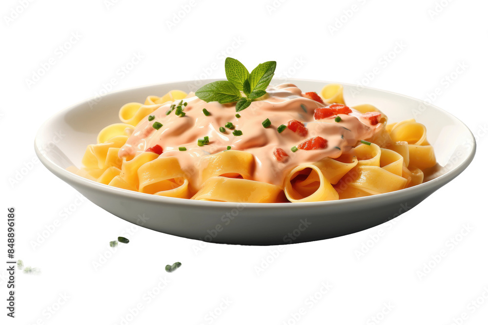 A Heavenly Creation: A White Bowl Overflowing With Delectable Pasta and Sauce on a Clear PNG or White Background. A Heavenly Creation: A White Bowl Overflowing With Delectable Pasta and Sauce on a Clear PNG or White Background.
