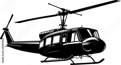 Silhouette helicopter in flight, army chopper illustration 