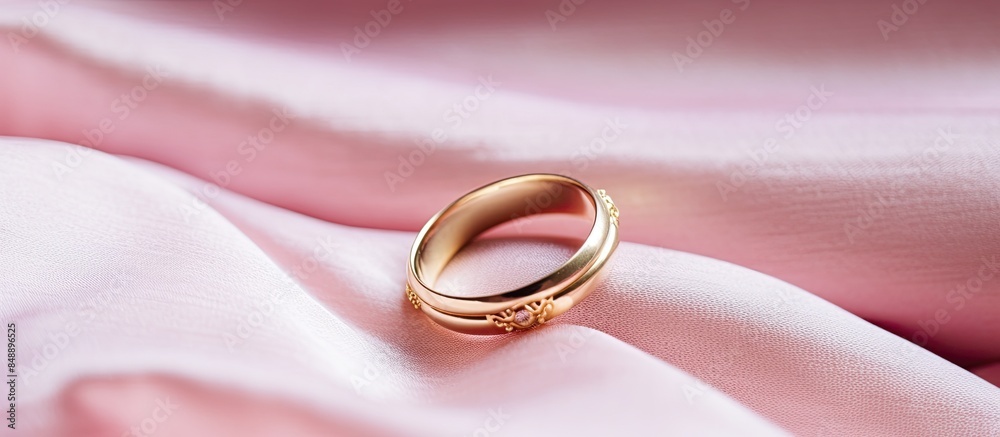 Wedding rings displayed on a pink fabric background with a copy space image available Wedding rings displayed on a pink fabric background with a copy space image available