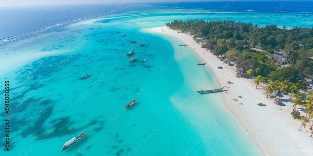 Aerial view of a paradise tropical island with turquoise water and sandy beaches. Aerial view of a paradise tropical island with turquoise water and sandy beaches.